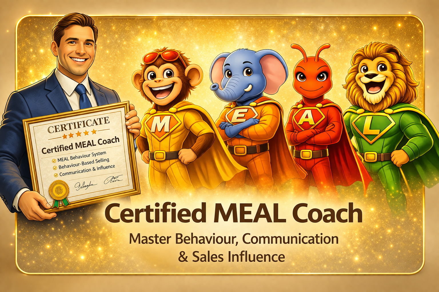 Certified MEAL Coach with mascots Certified Meal Coach